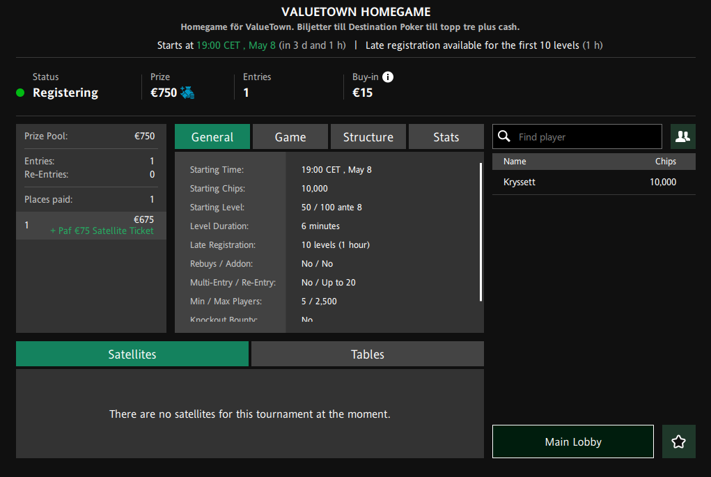 Lobby för Value Town Home Game säsong 14.